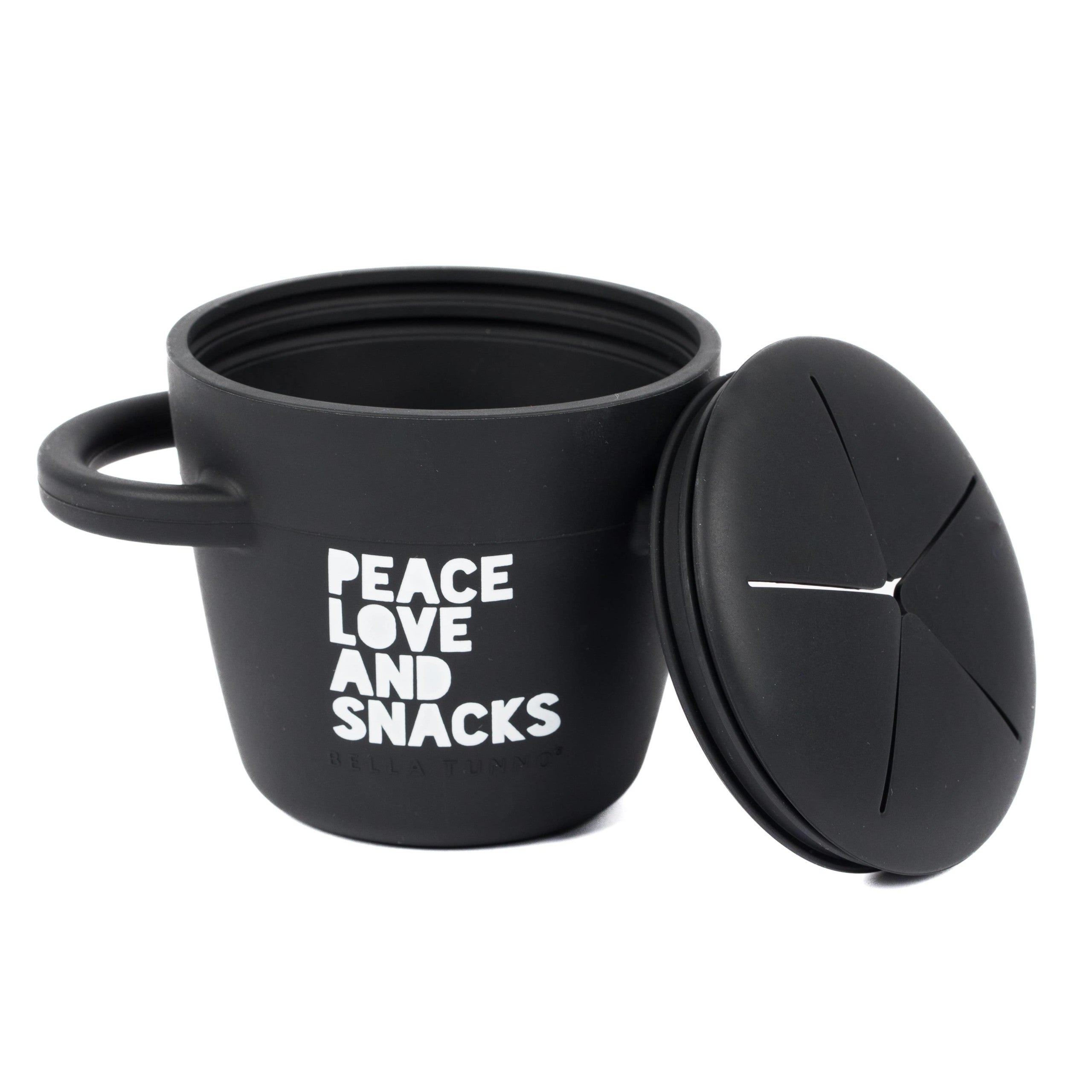 Peace Love Snack Happy Snacker by Bella Tunno with the cover on the side