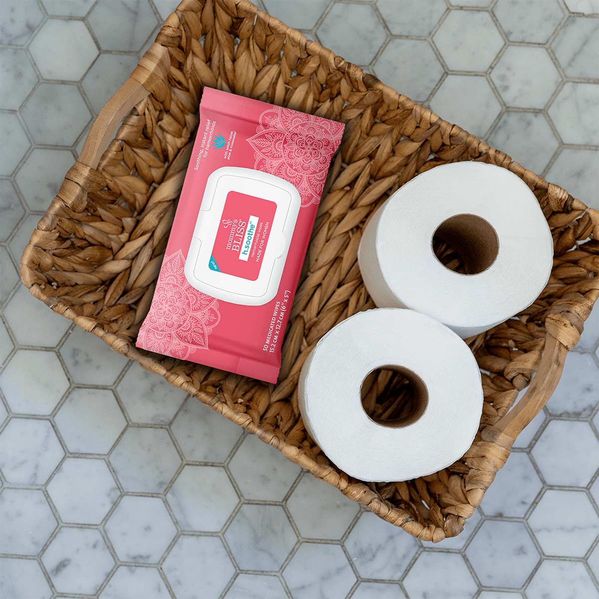 H. Soothe Hemorrhoidal Wipes in a tray with 2 tissues